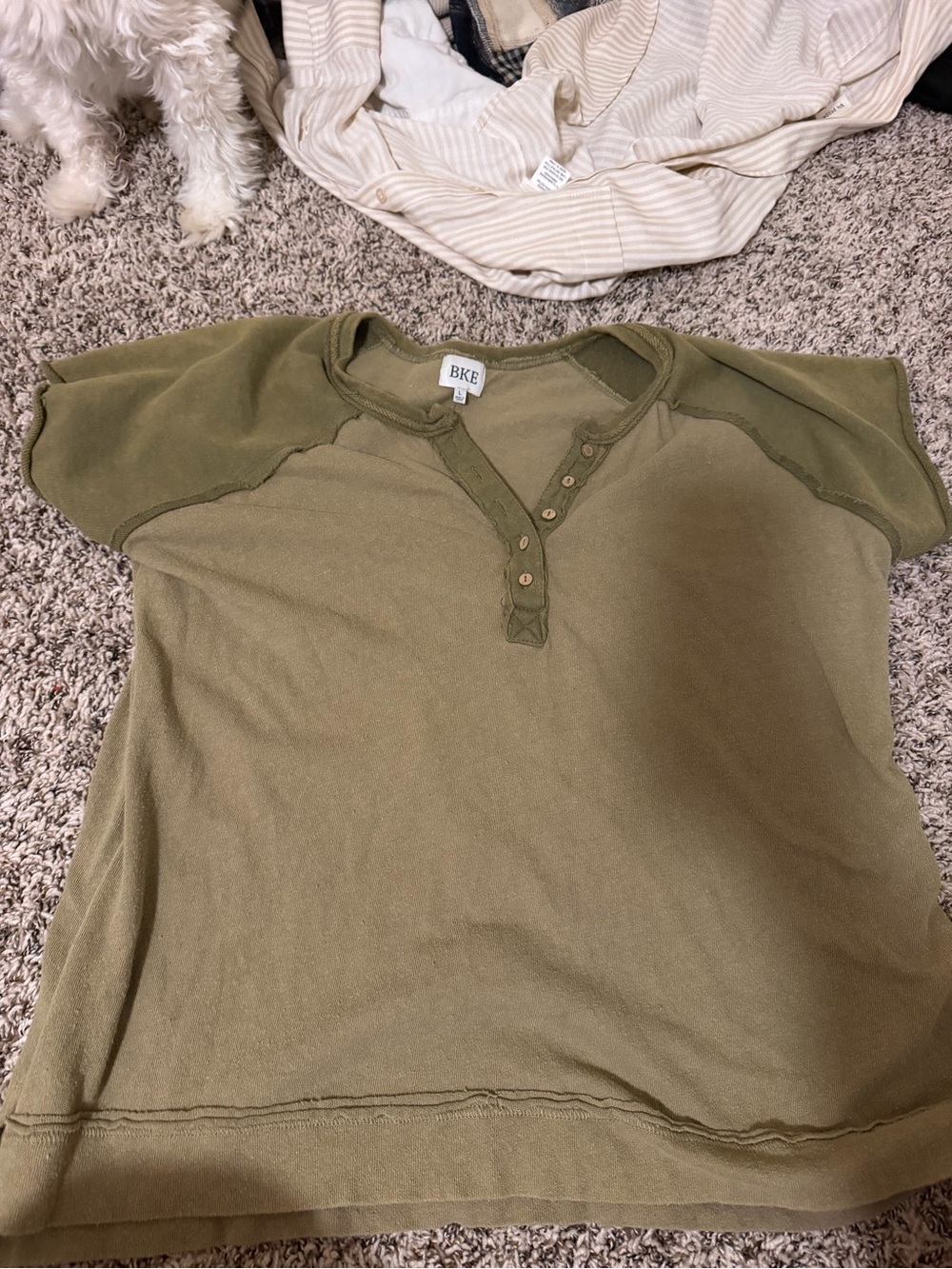 BKE Olive Green Short Sleeve Henley Sweatshirt